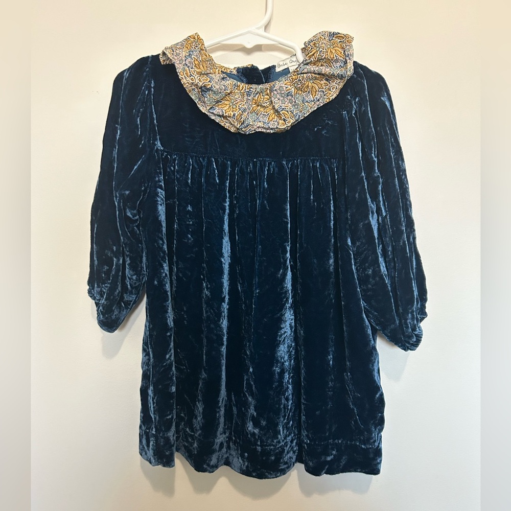 Velvet Kids Dress with Patterned Collar